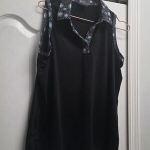 Belyn Key Black Sleeveless Blouse with Blue Floral Trim